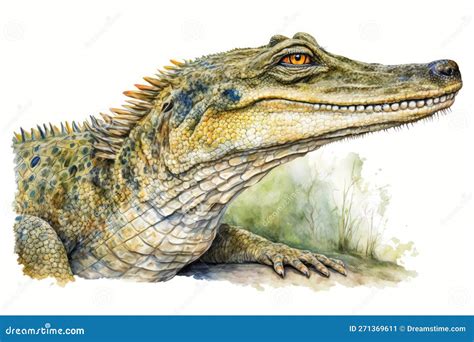 Illustrazione di un coccodrillo che attende una preda vicino alla riva