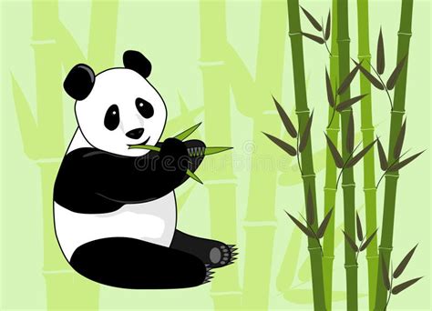 Illustrazione di un panda che mangia bambù in una foresta