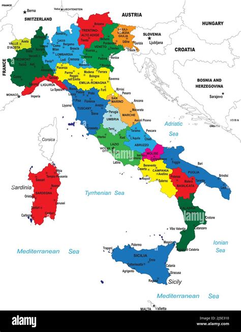 Mappa dell'Italia con evidenziate le regioni