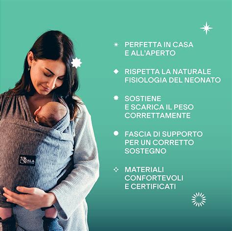 Mamma che tiene in braccio il neonato con una fascia porta bebè
