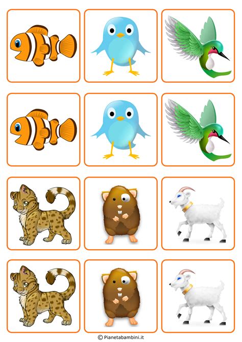 carte del gioco del memory con animali