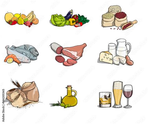 Illustrazione di diversi tipi di alimenti per bambini