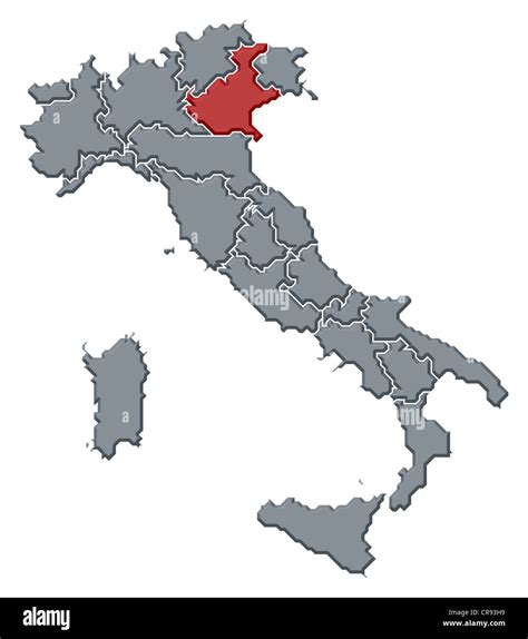 Mappa dell'Italia con evidenziate le regioni Veneto e Campania