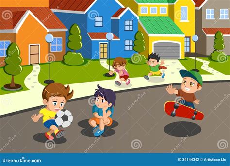 Illustrazione di bambini che giocano in una periferia urbana