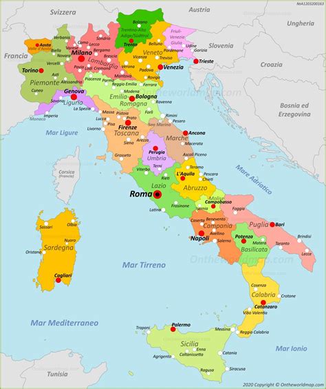 Mappa dell'Italia con evidenziate le province