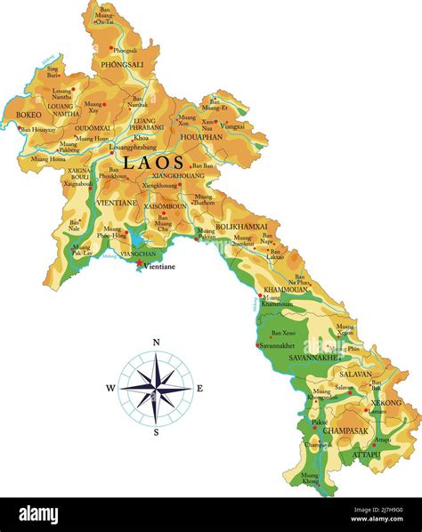 Mappa del Laos con evidenziate le principali città