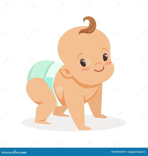 Illustrazione di un bambino che gattona con un pannolino