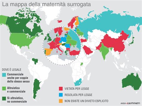 Mappa che evidenzia i paesi dove la maternità surrogata è legale e i relativi costi indicativi