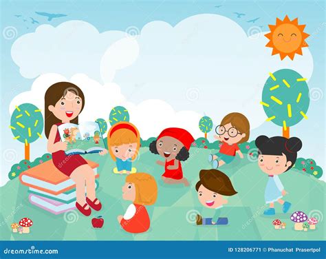 illustrazione di bambini che ascoltano una storia