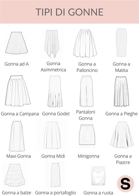 Illustrazione che mostra diversi tipi di gonne lunghe per bambina