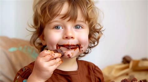 Bambino felice che mangia con un bavaglino in silicone