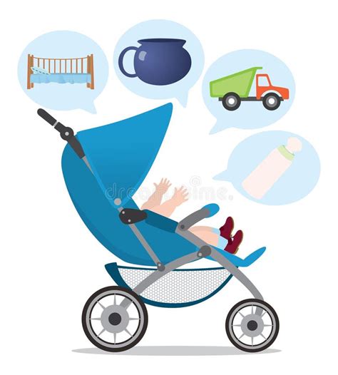 Illustrazione di un passeggino moderno con dettagli tecnologici