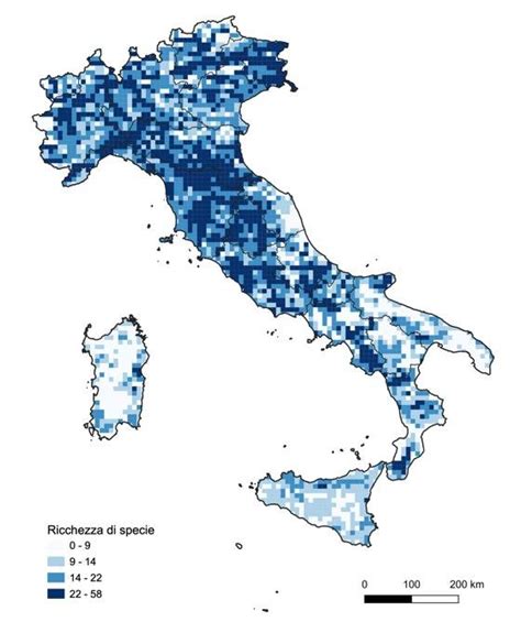 Mappa della distribuzione delle specie di rane in un'area specifica