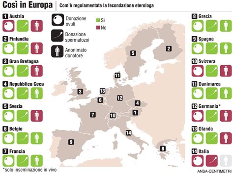 Mappa dell'Europa con evidenziate le destinazioni per la fecondazione assistita