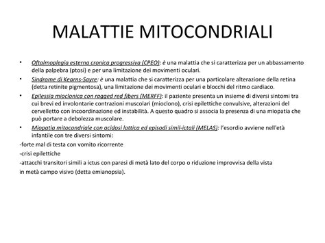 Schema riassuntivo dei test diagnostici per le malattie mitocondriali