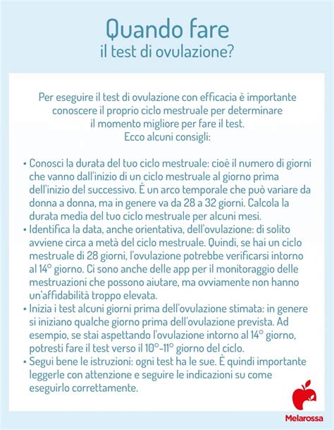 Calendario con indicazione dei giorni per iniziare il test di ovulazione