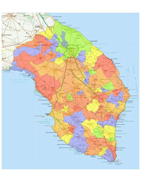 Mappa della provincia di Lecce con evidenziata l'area di Copertino e Galatina