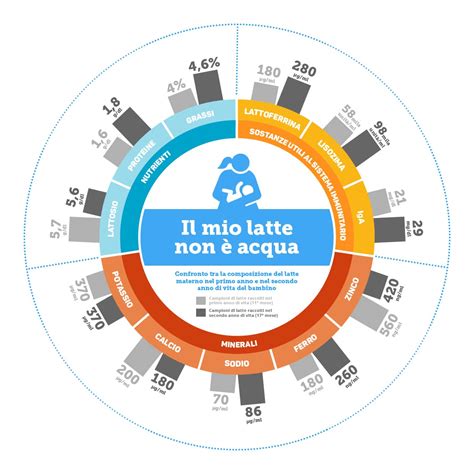 Infografica che mostra la composizione del latte materno che cambia nel tempo