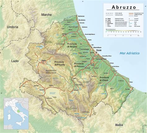 Mappa dell'Italia con evidenziata la Regione Abruzzo