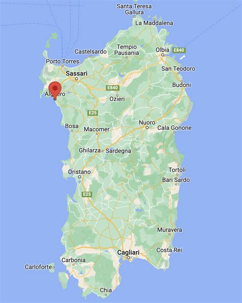 Mappa di Alghero con evidenziata la zona di Fertilia
