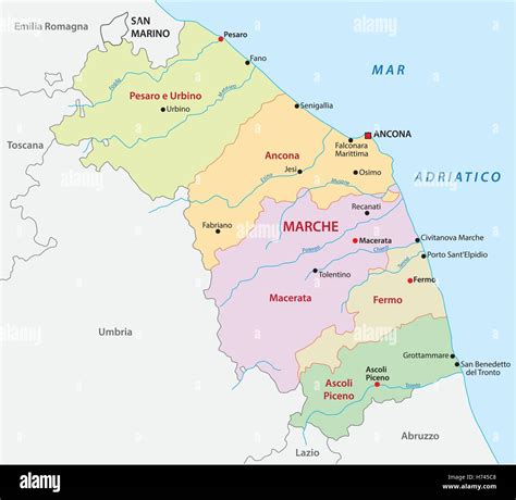 Mappa della regione Marche con indicazione delle province