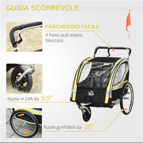 Rimorchio per bicicletta convertibile in passeggino