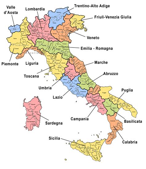 Mappa dell'Italia con evidenziate le province di Venezia (VE), Verona (VR), Trieste (TS), Perugia (PG) e Varese (VA)