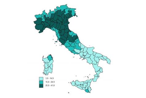 Mappa incidenza nati con almeno un genitore straniero per regione italiana