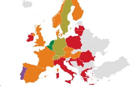 Mappa dell'Europa con indicazione dei paesi dove è legale la donazione di ovuli/sperma