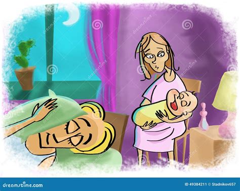 Illustrazione di una madre che culla un neonato con dolci melodie