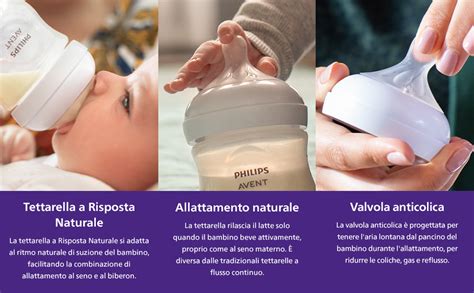 Bambino che beve da un biberon Avent Natural con tettarella