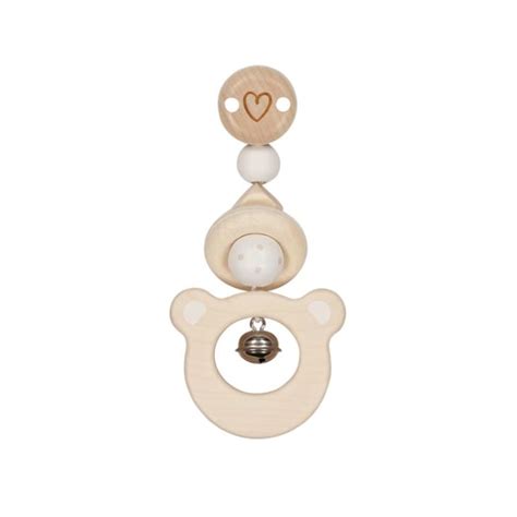 un sonaglio per passeggino in legno e cotone con un design vintage