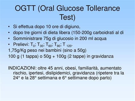 Schema del test di tolleranza orale al glucosio