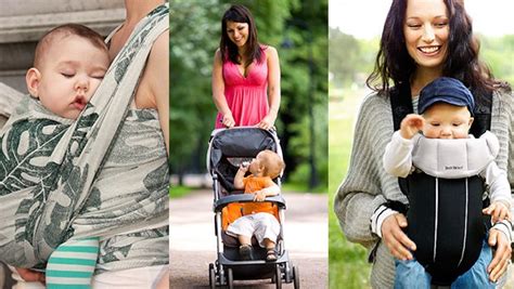 Bambino in fascia e passeggino a confronto