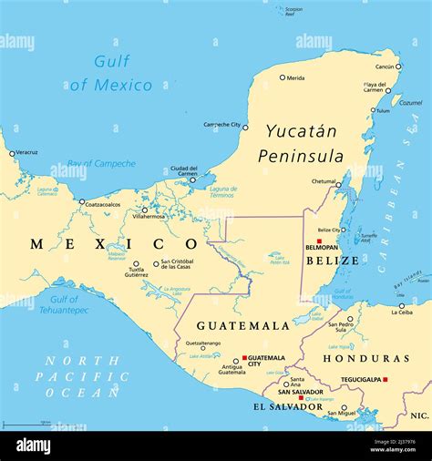 Mappa del Messico con evidenziata la penisola dello Yucatan