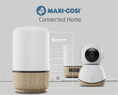 Interfaccia dell'app Maxi-Cosi Connected Home che mostra le opzioni di personalizzazione per luci e suoni
