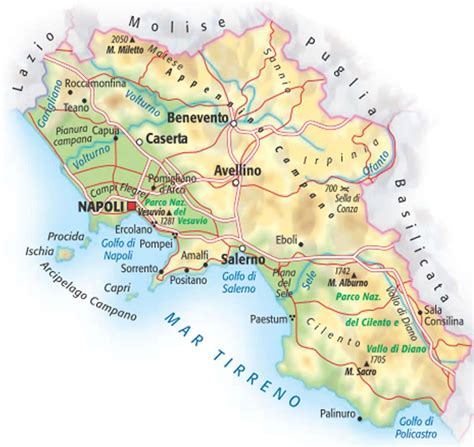 Mappa della Campania con Napoli in evidenza