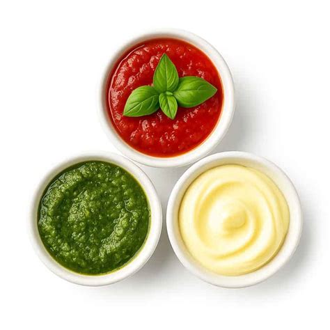 Varietà di salse colorate e invitanti disposte attorno a una grigliata
