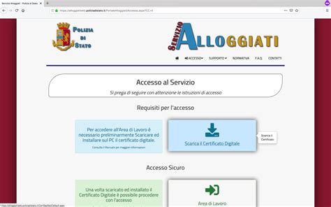 Schermata del portale Alloggiati Web