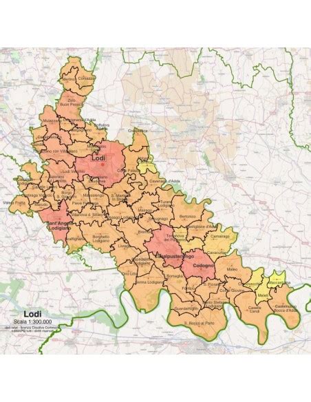 Mappa della provincia di Lodi con evidenziate le località menzionate