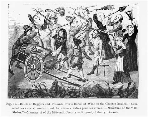 illustrazione di mendicanti medievali che ricevono cibo