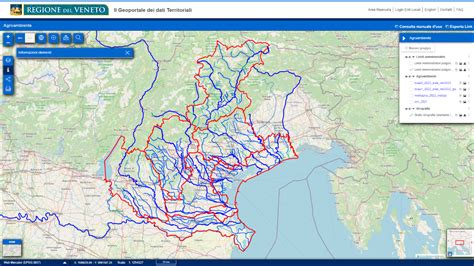 mappa del Veneto con evidenziati corsi d'acqua e costa
