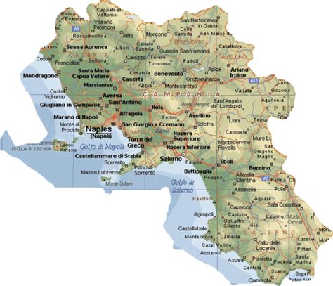 Mappa della Regione Campania con evidenziate le principali città