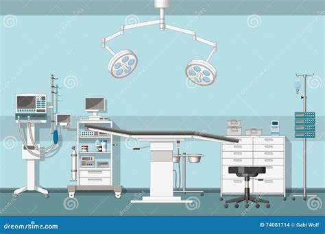 Illustrazione di una sala parto moderna con attrezzature mediche e personale sanitario