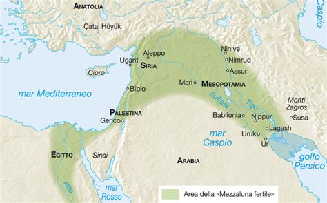 Mappa della Mezzaluna Fertile che evidenzia i fiumi principali