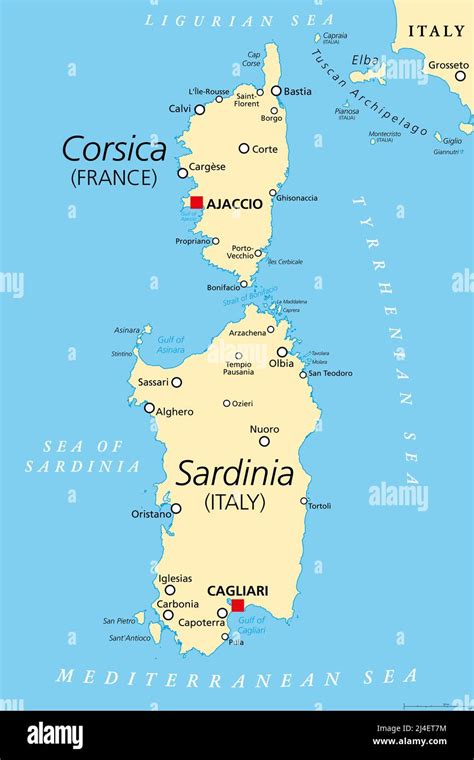 Mappa del Mediterraneo con evidenziate Sardegna, Corsica e aree di influenza