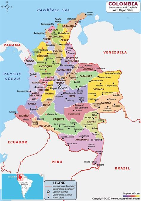 Mappa della Colombia con evidenziati i dipartimenti di Huila e Cauca