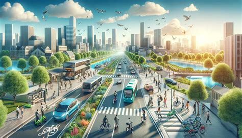 Illustrazione di diverse opzioni di mobilità sostenibile in una città